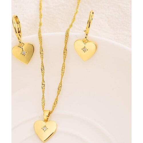 Hot sale cubic zirconia heart pendant necklace earrings jewelry set elegant CZ costume jewellery wedding bridal party gifts