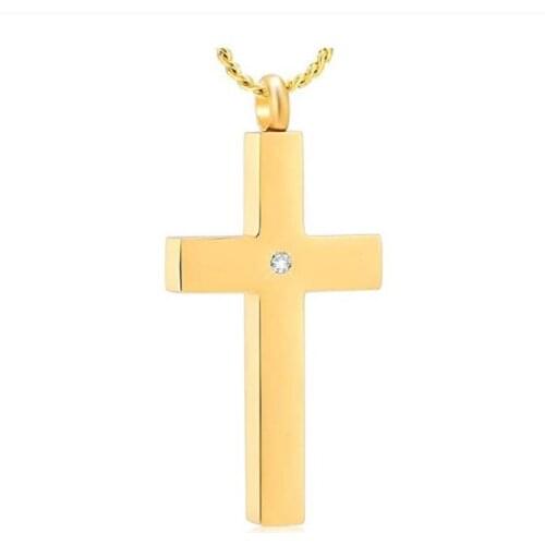 IJD9848 Religious Cross Memorial Urn Necklace for Pet Human Ashes Pendant-Crystal Cross Cremation Keepsake Jewelry