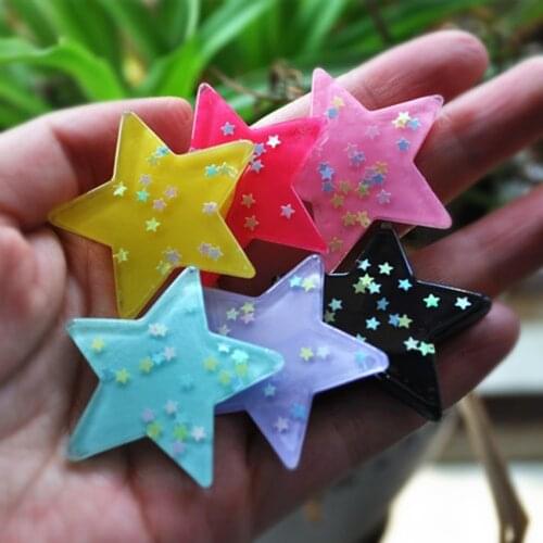 Resin Crafts For Diy Decoration 12pcs Mixed 38mm Very Cute Flat Back Glitter Colors Resin Star With No Hole