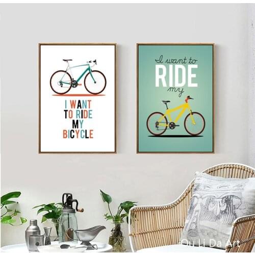 No frame cartoon bicycle draw letters culture wall to hang a canvas printings oil painting printed on canvas decoration picture