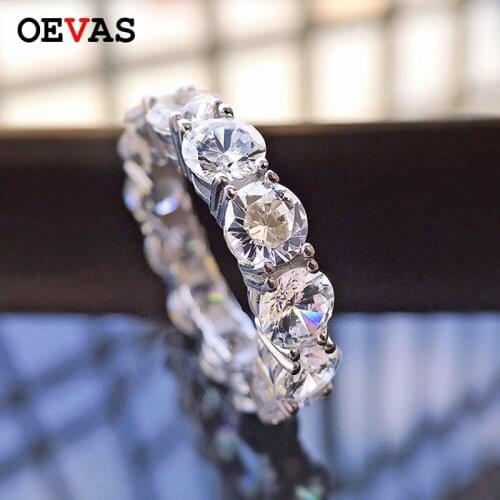 OEVAS 100% 925 Sterling Silver Sparkling 1 Row 5mm High Carbon Diamond Engagement Rings For Women Party Fine Jewelry Wholsale