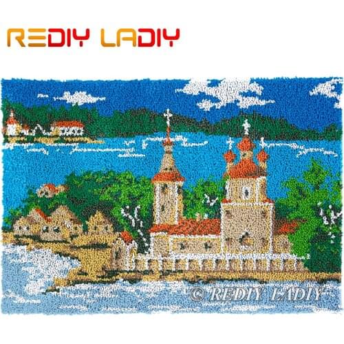 Latch Hook Rug Ocean Church Plush Tapestry Kits DIY Carpet Rug Chunky Yarn Arts & Crafts Crochet Floor Mat Home Decor 87*60cm