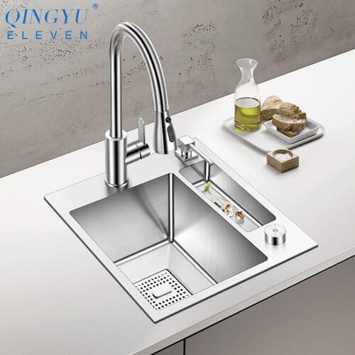 QINGYU ELEVEN Handmade Brushed kitchen Sink 304 Stainless Steel Place items Single Bar Counter Kitchen Sink