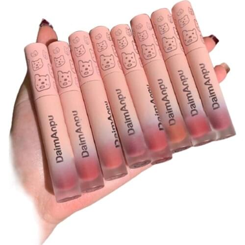 DAIMANPU Cute Lip Gloss Pink Tube Matte Velvet Lipstick Chestnut Lip Glaze Long Lasting Waterproof Sexy Red Makeup Lip Tint