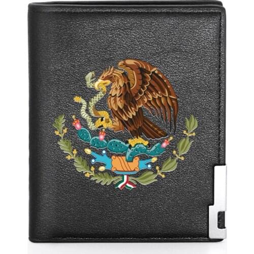 Fashion Los Estados Unidos Mexicanos Eagle Printing Leather Wallet Credit Card Holder Short Cryptocurrency Purse