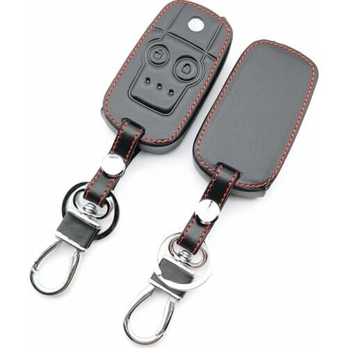 Fashion Men Leather Car Key Case Protector For Honda CRV Civic Accord Jazz HRV 2 Button Remote Control Key Cover Fob