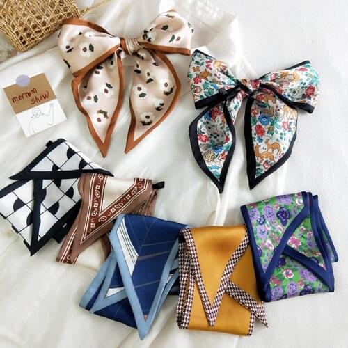 MoriBty Design Floral Women Silk Scarf Neckerchief Skinny Spring-Autumn Neck Tie Wrap Foulard Femme Luxury Hair Ribbon Headscarf