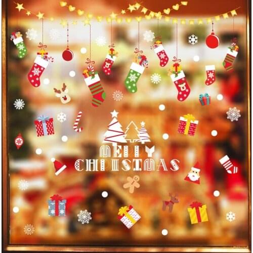 DIY Merry Christmas Wall Stickers Window Glass Festival Decals Tree Murals New Year Christmas Decorations for Home Decor