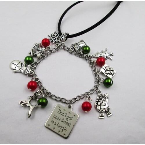 Don't get your tinsel in a tangle christmas theme leather stainless steel chain rearview mirror christmas tree decoration