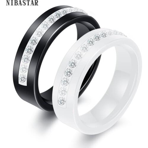 Wedding Rings for Women Men Couple Promise Band 6mm Wide One Row Bling Cubic Zircon Ceramic Rings Anniversary Engagement Jewelry