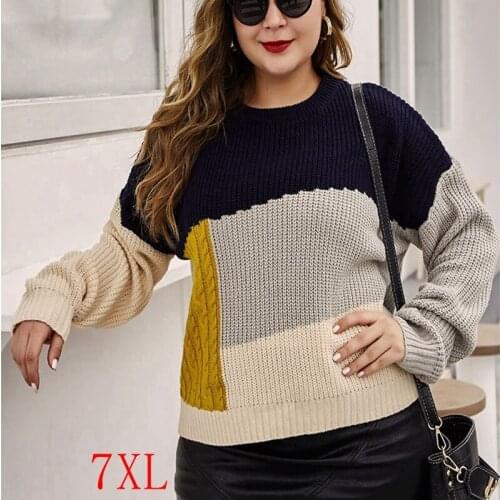 Autumn and winter new product plus size womens sweater 4XL-7XL plus size fashion womens round neck long sleeve simple sweater