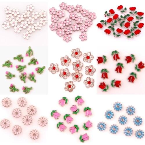 20Pcs/Lot Mix Styles Flowers Charms Making Cactus Rose Plant Floating Charms Memory Glass Locket Jewelry Diy