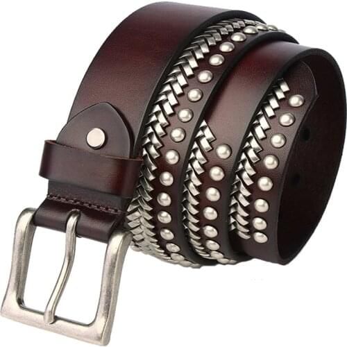 Cowgirl Cowboy Bling Rivet Real Leather Belt Belt For Western Women Men Fashion T- Show Ceinture Rivet Punk Pin Buckle Belts