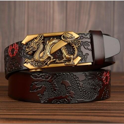 New Cow Leather Belt For Mens Z Dragon Automatic Ratchet Belts Luxury Genuine Leather Straps Designer Men For Jeans Girdle Male