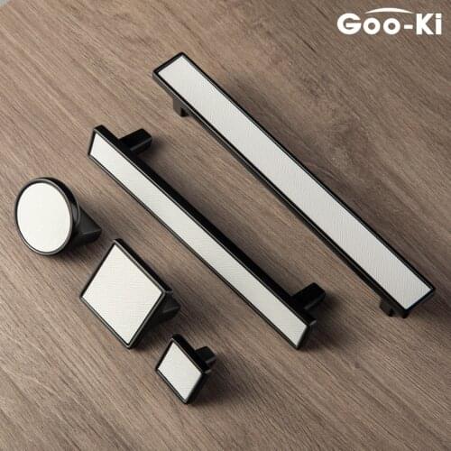 Nordic Drawer Knob Gold Wardrobe Cupboard Cabinet Handle Door Pulls Black Genuine Leather Furniture Knob Hardware