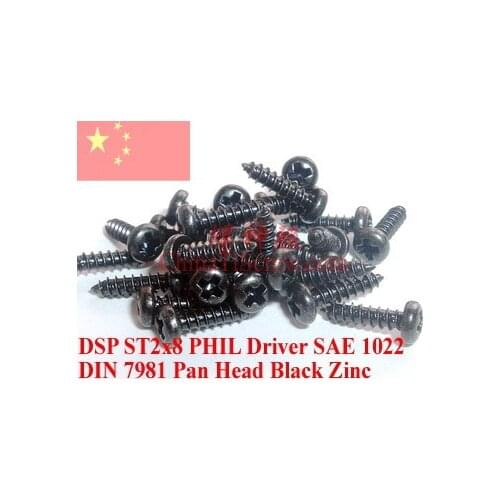 Self Tapping screw ST2x8 DIN 7981 Pan head PHIL Bloack Zinc 100 pcs