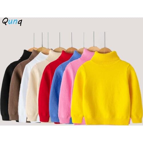 Girls Turtleneck Sweater Fall Winter Toddler Boys Knitting Tops Clothes Solid Color Kids Children Pullovers for 2021 New Year