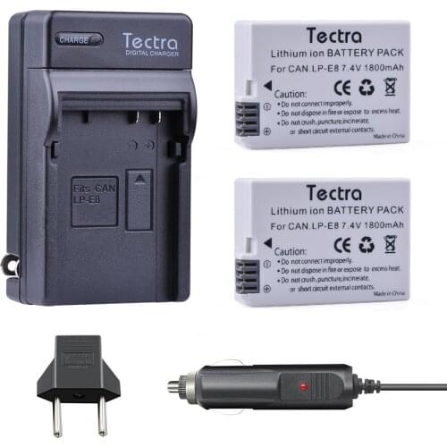 Tectra 2PCS LP-E8 LPE8 Li-ion battery + Digital Charger +Car Plug for Canon LP-E8 EOS 5D 700D 50D 600D 650 EOS Rebel T5i