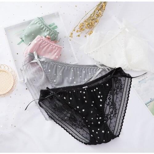 2021 Cotton Underwear Panties Sexy Lace Panties Low Waist Chiffon Briefs Womens Hollow Out Underpants Girl Traceless Lingerie