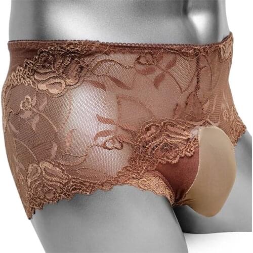 Sissy Boxers Panties With Bulge Pouch Floral Lace Sissy Mens Pouch Panties Underwear Sexy Lingerie Boxer Shorts Underpants Gay