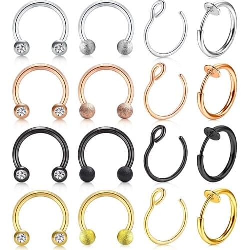 1pcs U Shaped Fake 16G Nose Ring Hoop Septum Rings Stainless Steel Nose Piercing Fake Piercing Oreja Pircing Nose Ring Jewelry