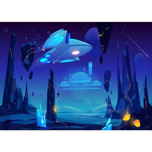 Cartoon Spacecraft Starry Sky Photographic Background Vinyl Cloth Backdrops for Children Baby Shower Photoshoot Photo Studio