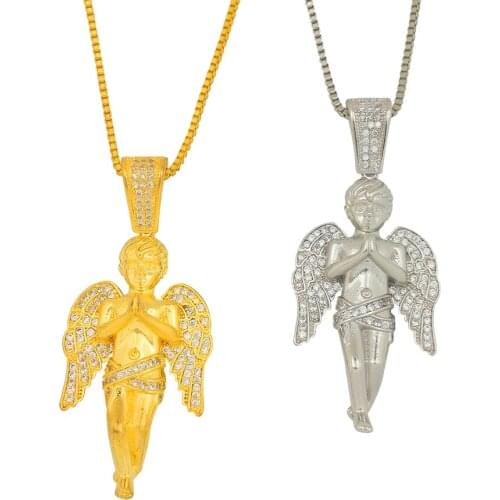 Gold Filled Baby Angel Necklace for Women CZ Zircon Guardian Angel Necklace Silver Plated Jewelry Crystal Angel Wings Necklace