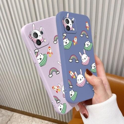 Bunny Liquid Silicone Case For Xiaomi Mi 11 11i 10T 9T 10 10S 9 8 lite Pro Poco F2 X2 F3 Pro Ultra Thin Soft Phone Cover Case