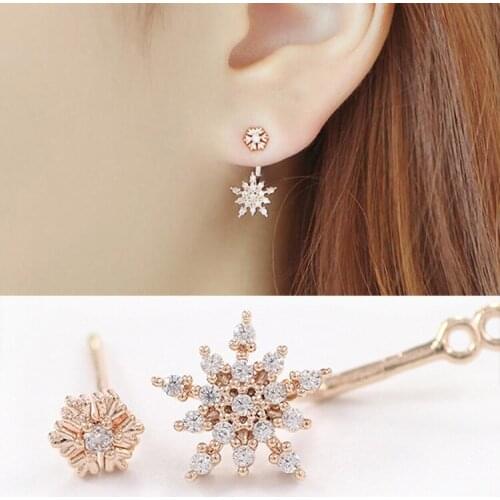1 pair New Fashion Crystal Two Side Earring Cute Snowflake Earrings For Women Winter Flower Luxury Jewelry Christmas Gift