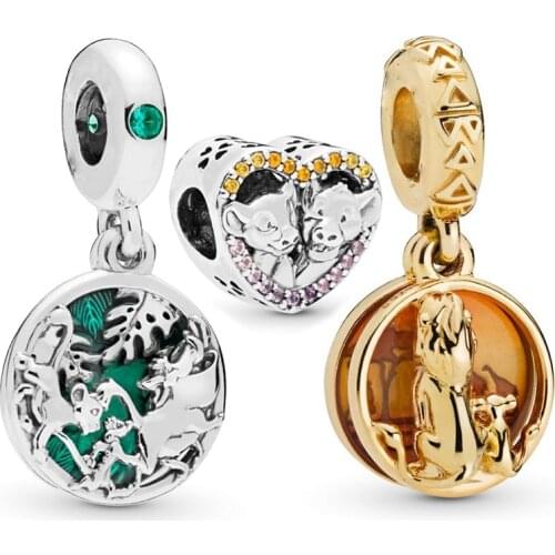 100% 925 sterling silver jewelry lion king Dangle Charm animal pendant fit bangle & bracelet silver beads making gift for women