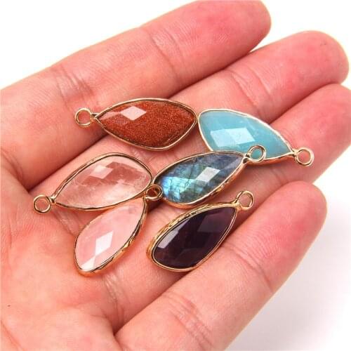 2PCS Natural Stone Crystal Pendant Charms Water Drop Shape Stone Pendants DIY For Fine Necklace or Jewelry Making Size 25x11mm