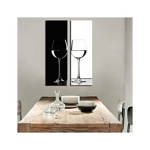 2 Pc Hand Painted Canvas Wall Art Still Life Black White Goblet Wall Picture for Living Room Wall Art for Home Wall Decoration