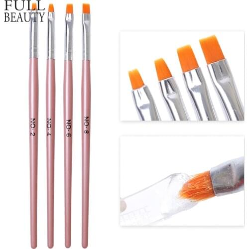 4pcs Nail Brush Builder UV Gel Extension Building Tips #2/4/6/8 Nail Art Acrylic Pen Manicure Tools Pink Handle Accessory CHH023