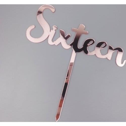 5 pcs acrylic rose gold sixteen cake topper 16th birthday cake topper