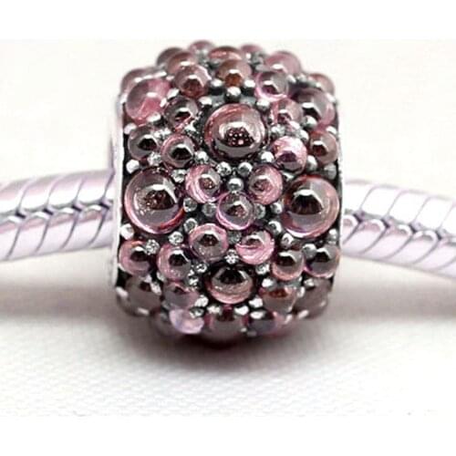 Authentic S925 Silver Bead DIY Jewelry Shimmering Droplets Charm fit Lady Bracelet Bangle Pink CZ Girl Gift
