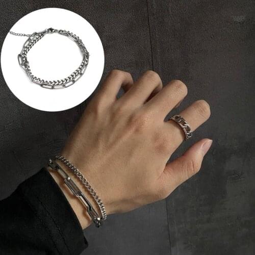 Ins titanium steel non-fading bracelet men and women hip-hop simple wild double-layer chain stainless steel bracelet jewelry