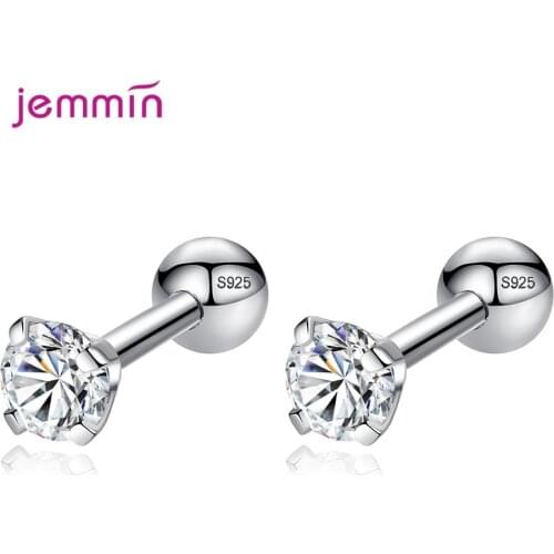 CZ Zircon Wedding Anniversary 925 Sterling Silver Piercing Stud Earrings Blue Green White Pink Zircon Birthday Gift Jewelry