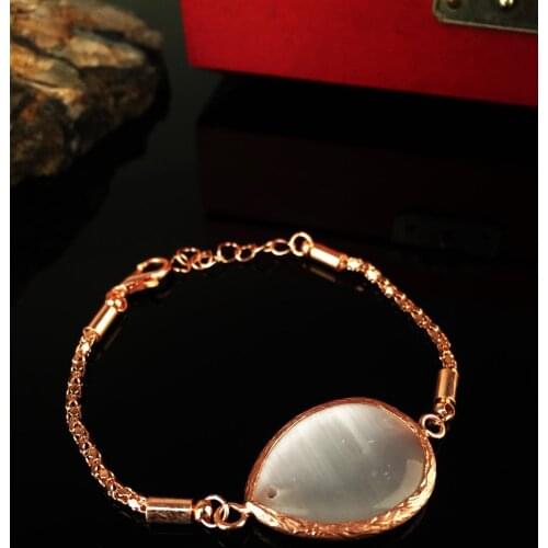 Dr Stone Natural Stone Women 'S Rose Gold Plated Cat 'S Eye Stone Bracelet KRB241