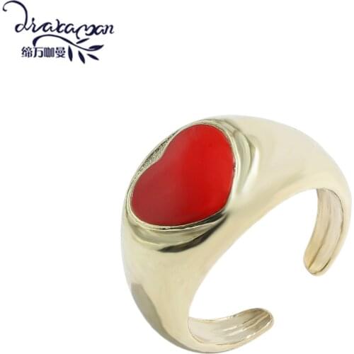 Dvacaman New Gold Metal Heart Ring Trendy Geometric Irregular Open Ring for Women Jewelry Party Gifts Accessories Wholesale 2021