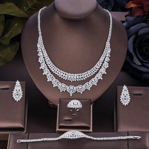 JaneKelly Luxury Big4pcs Jewelry Set With Cubic Zirconia for Women Bridal Party Wedding Accessories Saudi Arabic Dubai