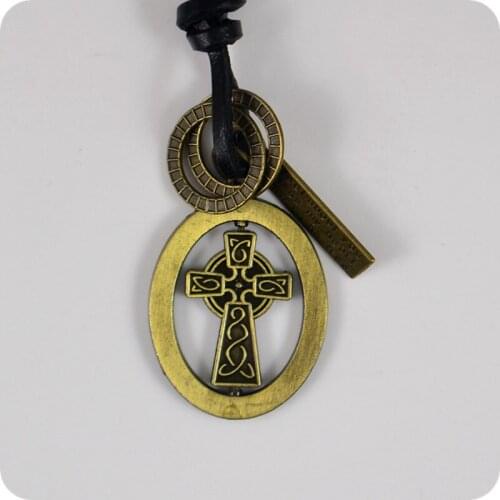 Celtic Cross Pendant Leather Necklace Fashion Religious jewelry