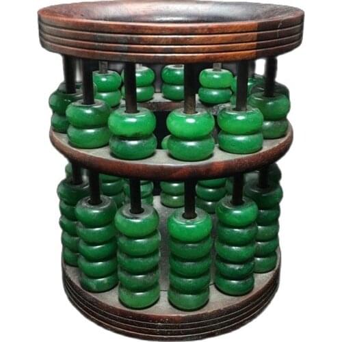 China Old Beijing Old Goods Wood Carving Old Rosewood Wooden Machine Green Jade Abacus Pen Holder