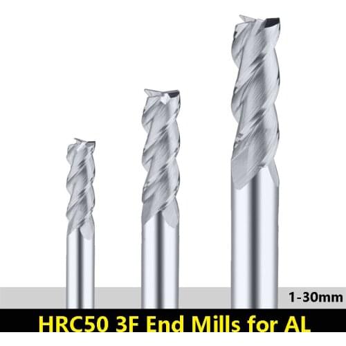 HRC50 3 Flute Cutting Tungsten Steel End Mill for Aluminum Solid Carbide Aolly Milling Cutter CNC 1mm 4mm 6mm 8mm 30mm Endmills