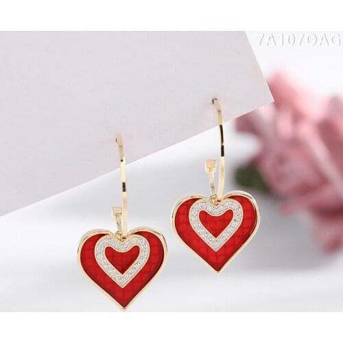 LOVOACC Bling Bling Rhinestone Heart Hook Earrings for Women Red Black Double-Layer Love Heart Drop Earrings Sweet Jewellery