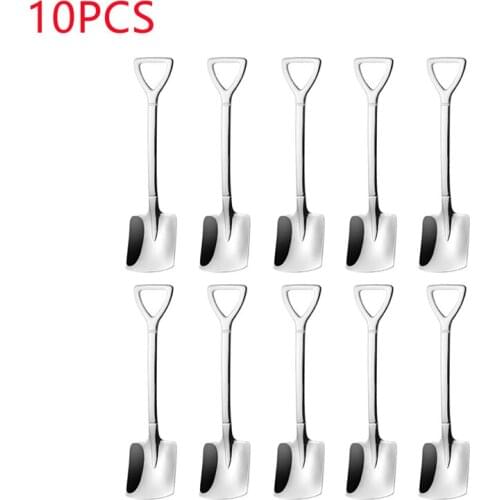 10Pcs Metal Stainless Steel Cute Dessert Spoons Mini Coffee Spoon Shovel Shape Retro Square Head Small Ice Cream Spoon Fork