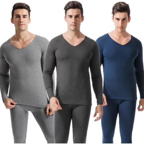 Men Winter Cotton Seamless V-collar Long Johns Seamless Thin Warm Thicken Underwear