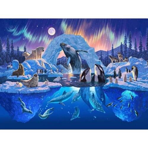 Diy Round Drill 5D Diamond Painting Whale Polar Bear Cross Stitch Mosaics Full Embroidery Iceberg Home Decor Gift JX240