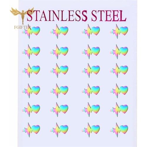 2021 New ECG Heart Earrings for Women Colorful Stainless Steel Stud Earring Couple Earrings Set Jewelry Wholesale 12 pairs