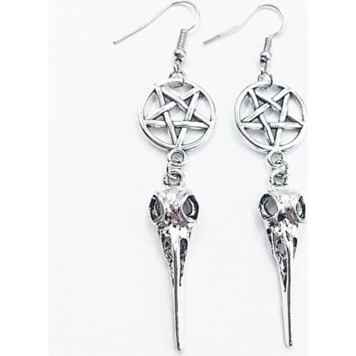 New Fashion Jewelry Bird Skull Alloy Earrings, Gothic Pendant Long Earrings, Five-pointed Star, Crow Earrings, Halloween Gifts