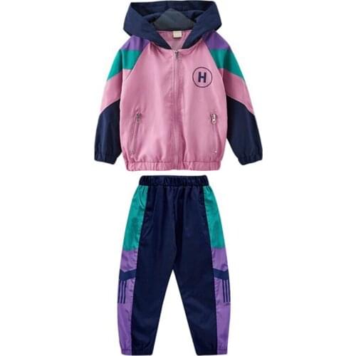 Girl autumn new casual suit Girls stitching fashion sports two-piece suit Girl letter pattern comfortable two-piece suit